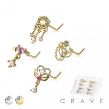 8PCS OF ASSORTED CZ DANGLE 316L SURGICAL STEEL L-SHAPE NOSE STUD BOX